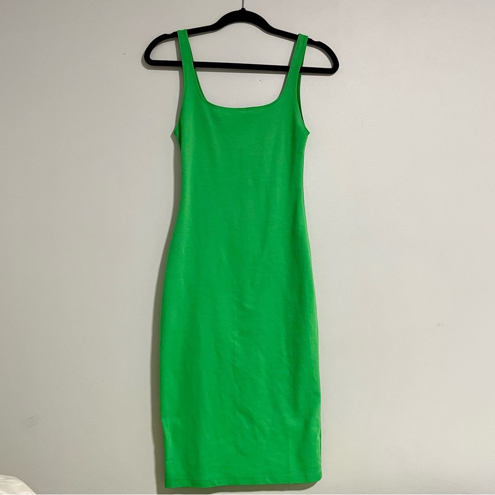 Zara Emerald Green Square Neck Bodycon Midi Dress with Back Slit